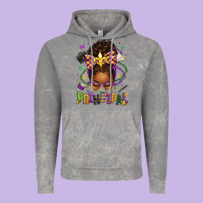 Mardi Gras Principal Afro Messy Bun Vintage Hoodie Designed By Texasbilliewilder