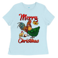 Baby Blue merry christmas chickens Ladies Tee - RanaPortraitStore