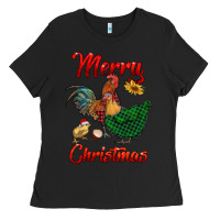 Black merry christmas chickens Ladies Tee - RanaPortraitStore