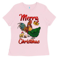 Bubblegum Pink merry christmas chickens Ladies Tee - RanaPortraitStore