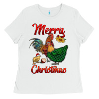 White merry christmas chickens Ladies Tee - RanaPortraitStore