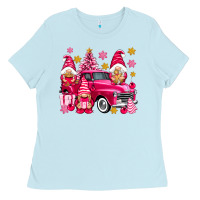 Baby Blue Pink christmas gnomes truck Ladies Tee - NancyCooperArtShop