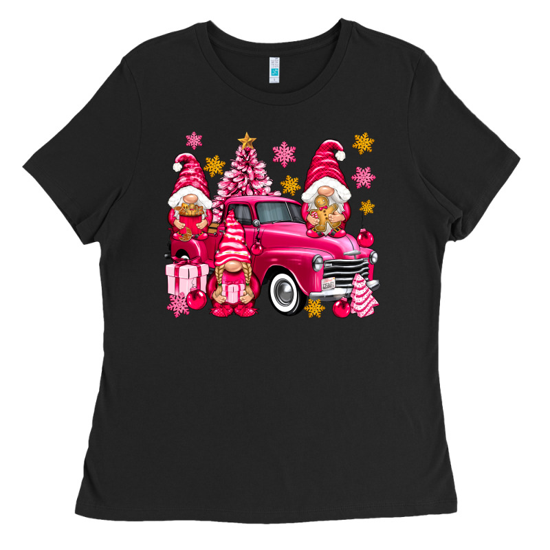 Pink Christmas Gnomes Truck Ladies Tee by NancyCooperArtShop | Teevron