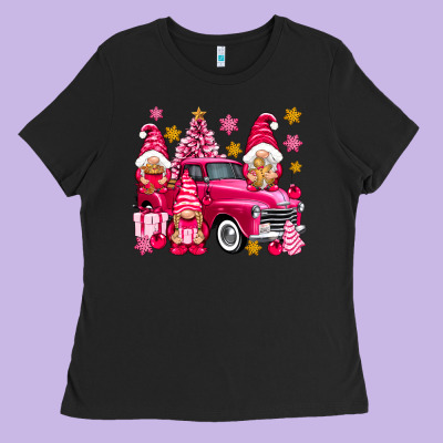 Pink Christmas Gnomes Truck Ladies Tee Designed By Nancycooperartshop