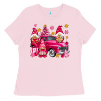 Bubblegum Pink Pink christmas gnomes truck Ladies Tee - NancyCooperArtShop
