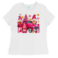 White Pink christmas gnomes truck Ladies Tee - NancyCooperArtShop