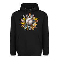 Black Baseball Sunflower Heavyweight Hoodie - CowhideDigitalArt