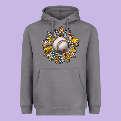 Baseball Sunflower Heavyweight Hoodie Designed By Cowhidedigitalart