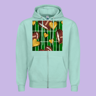 American Football Field And Hearts Seamless Pattern Zipper Hoodie Designed By Bundleandbundleshop