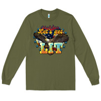 Army Green Let's get lit America Eagle 4th of july Long Sleeve Tee - HowdyJamesFarm