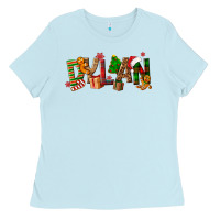 Baby Blue Personalized Christmas Themed Ladies Tee - NancyCooperArtShop