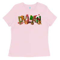 Bubblegum Pink Personalized Christmas Themed Ladies Tee - NancyCooperArtShop