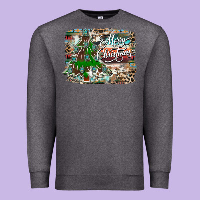 Merry Christmas Tree Western Premium Sweatshirt Designed By Cowhidedigitalart