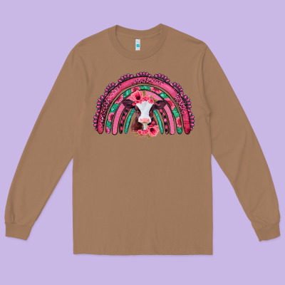 Valentines Day Pink Gemstones Baby Calf Rainbow Long Sleeve Tee Designed By Jasminsmagicworld