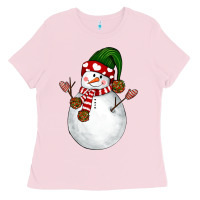 Bubblegum Pink Snowman Ladies Tee - NancyCooperArtShop