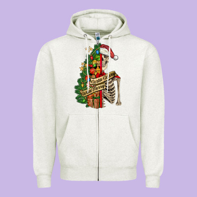 Sorta Merry Sorta Scary Skeleton Zipper Hoodie Designed By Fadigitalartstudio