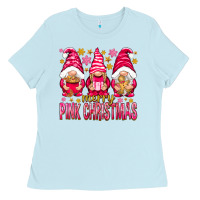 Baby Blue Merry pink Christmas gnomes Ladies Tee - NancyCooperArtShop