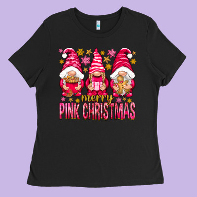 Merry Pink Christmas Gnomes Ladies Tee Designed By Nancycooperartshop