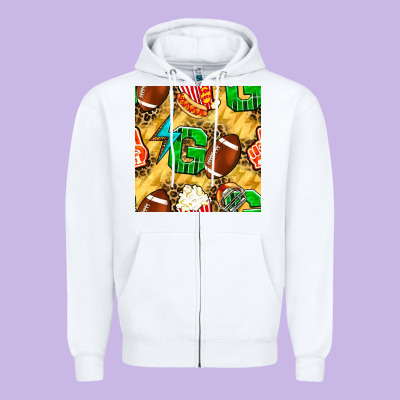 American Football Go With Thunder And Leopard  Seamless Pattern Zipper Hoodie Designed By Bundleandbundleshop