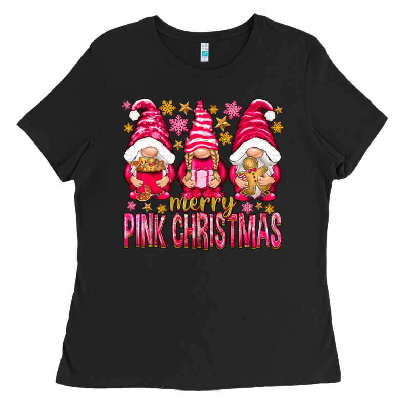 Merry Pink Christmas Gnomes Ladies Tee by NancyCooperArtShop | Teevron