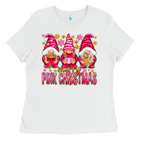 White Merry pink Christmas gnomes Ladies Tee - NancyCooperArtShop