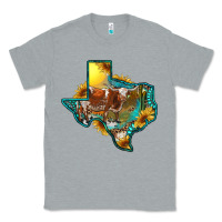 Heather Grey western texas map with longhorn bull Classic Tee - RanaPortraitStore