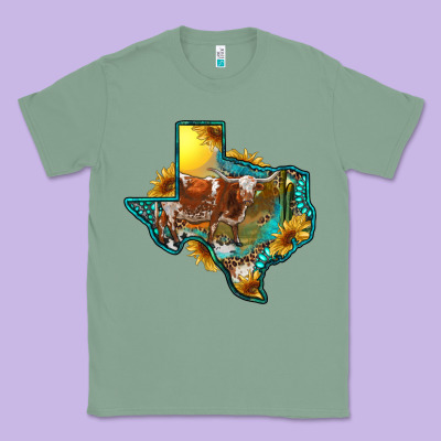 Western Texas Map With Longhorn Bull Classic Tee Designed By Ranaportraitstore