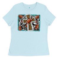Baby Blue football cross aztec leopard background Ladies Tee - RanaPortraitStore