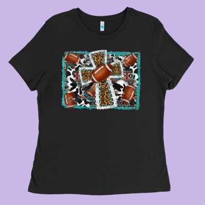 Football Cross Aztec Leopard Background Ladies Tee Designed By Ranaportraitstore