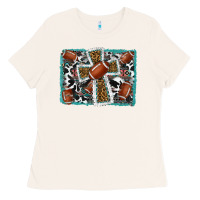 Bone football cross aztec leopard background Ladies Tee - RanaPortraitStore