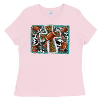 Bubblegum Pink football cross aztec leopard background Ladies Tee - RanaPortraitStore