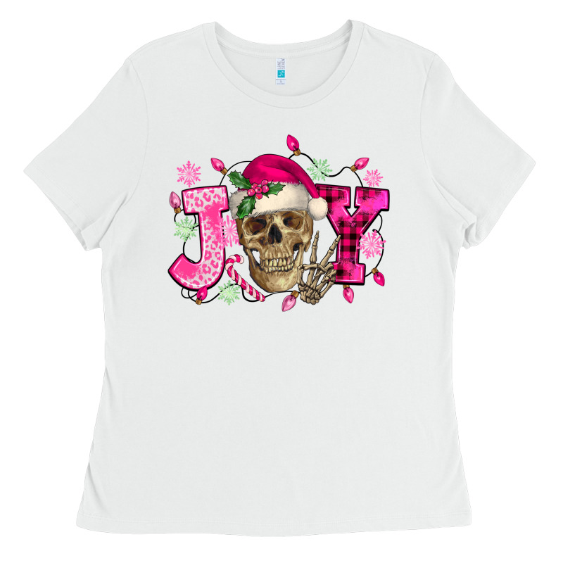 Pink Christmas Joy Skeleton Ladies Tee by NancyCooperArtShop | Teevron