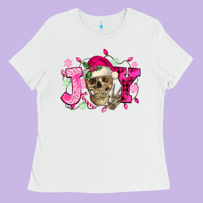 Pink Christmas Joy Skeleton Ladies Tee Designed By Nancycooperartshop