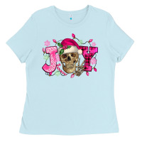 Baby Blue Pink Christmas Joy skeleton Ladies Tee - NancyCooperArtShop