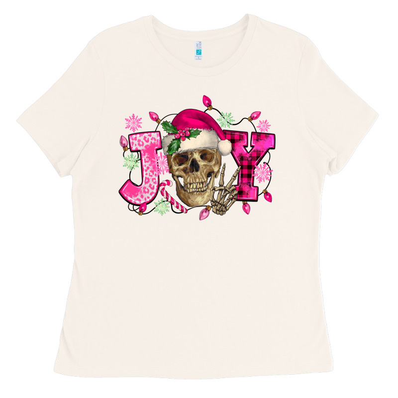 Pink Christmas Joy Skeleton Ladies Tee by NancyCooperArtShop | Teevron