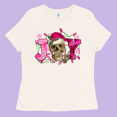 Pink Christmas Joy Skeleton Ladies Tee Designed By Nancycooperartshop