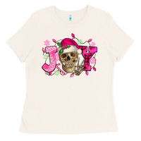 Bone Pink Christmas Joy skeleton Ladies Tee - NancyCooperArtShop