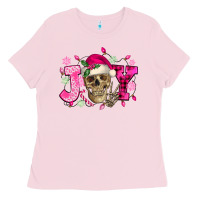 Bubblegum Pink Pink Christmas Joy skeleton Ladies Tee - NancyCooperArtShop