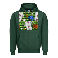 Sports Green baseball uniform and field seamless pattern Zipper Hoodie - BundleAndBundleShop
