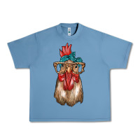 Pebble Blue chicken with bandana and leopard Urban Heavy Tee - texasbilliewilder