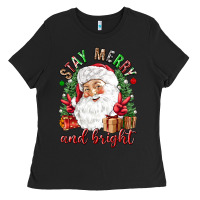 Stay Merry And Bright Christmas With Santa Ladies Tee | Teevron