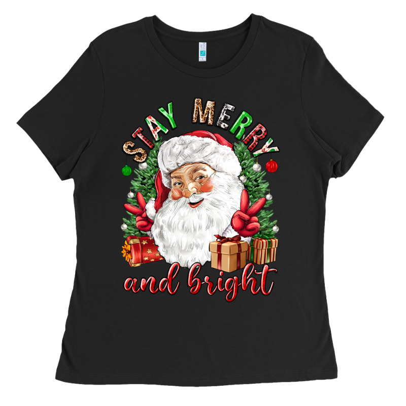 Stay Merry And Bright Christmas With Santa Ladies Tee by NancyCooperArtShop | Teevron