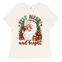 Bone Stay Merry and bright Christmas with santa Ladies Tee - NancyCooperArtShop