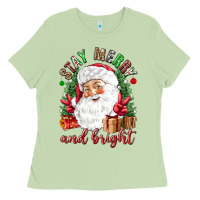 Matcha Stay Merry and bright Christmas with santa Ladies Tee - NancyCooperArtShop