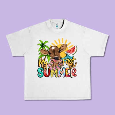 My First Summer Baby Cow Urban Heavy Tee Designed By Nancycooperartshop