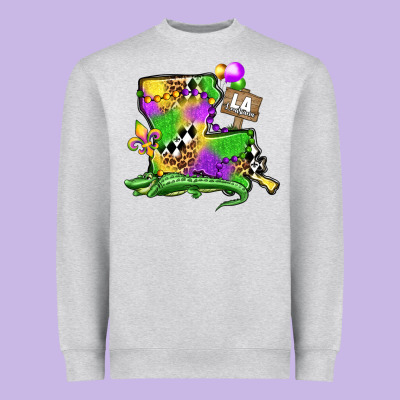 Louisiana Map Alligator Mardi Gras Olivia Heavyweight Sweatshirt Designed By Oliviacreatesart