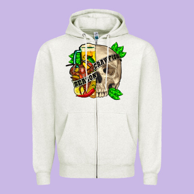 Skull Crawfish Season Zipper Hoodie Designed By Fadigitalartstudio