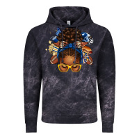 Blue And Gold American Football Afro Messy Bun Vintage Hoodie | Teevron