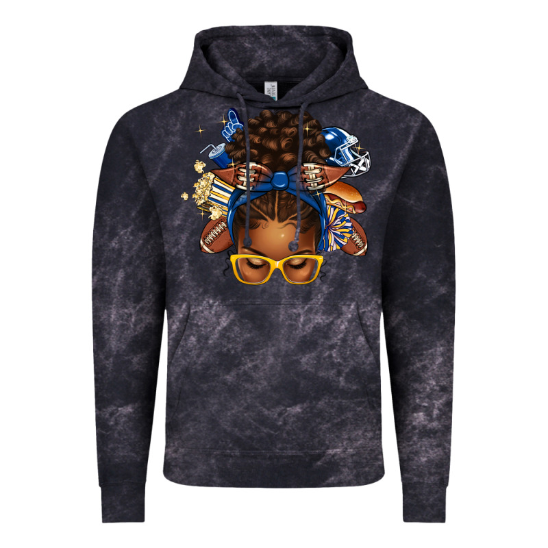 Blue And Gold American Football Afro Messy Bun Vintage Hoodie by texasbilliewilder | Teevron