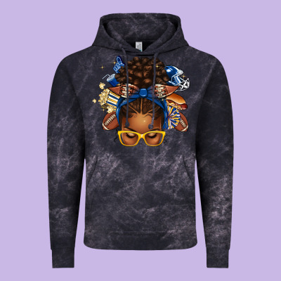 Blue And Gold American Football Afro Messy Bun Vintage Hoodie Designed By Texasbilliewilder
